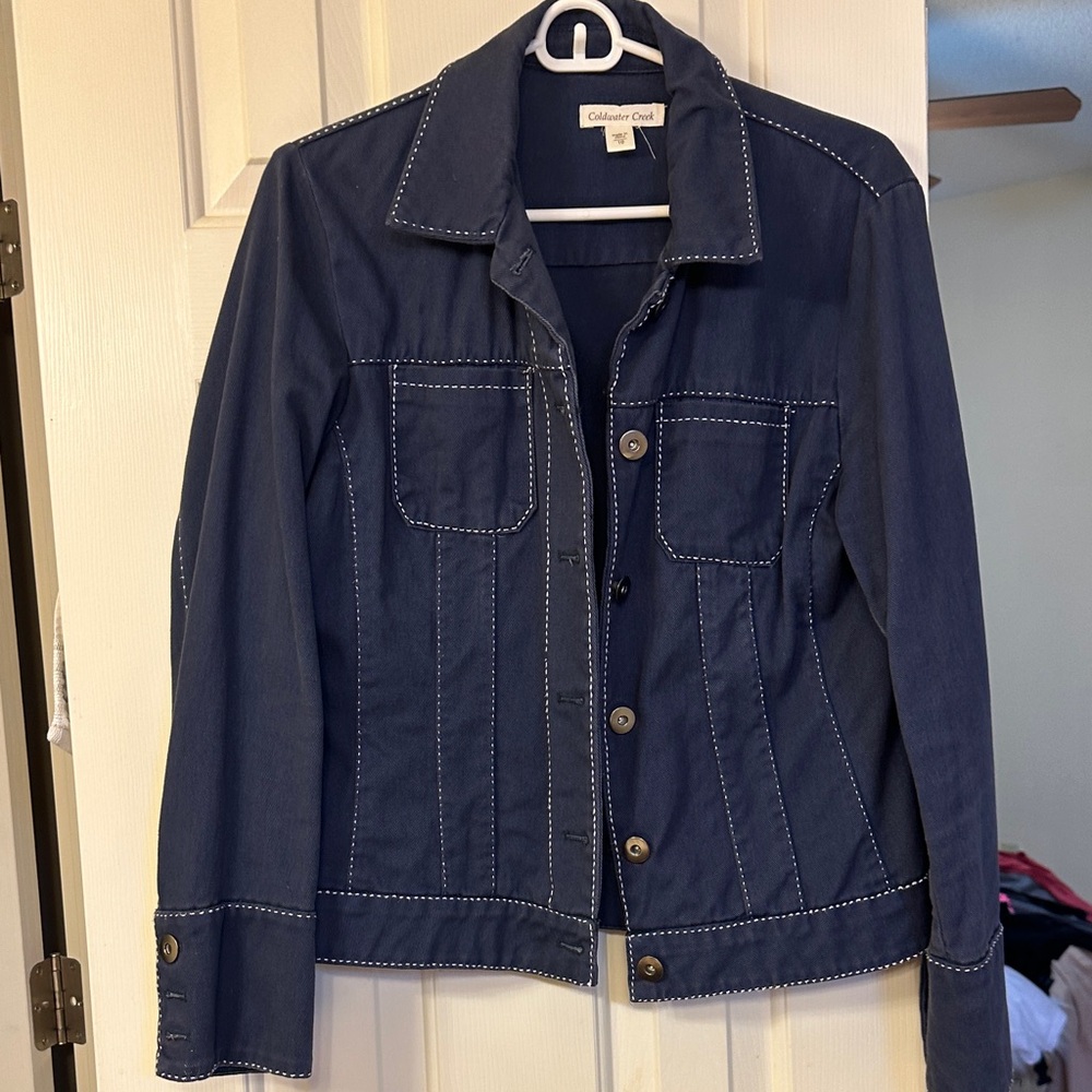 Coldwater Creek Dark Blue Jean Jacket with Contrast Stitching